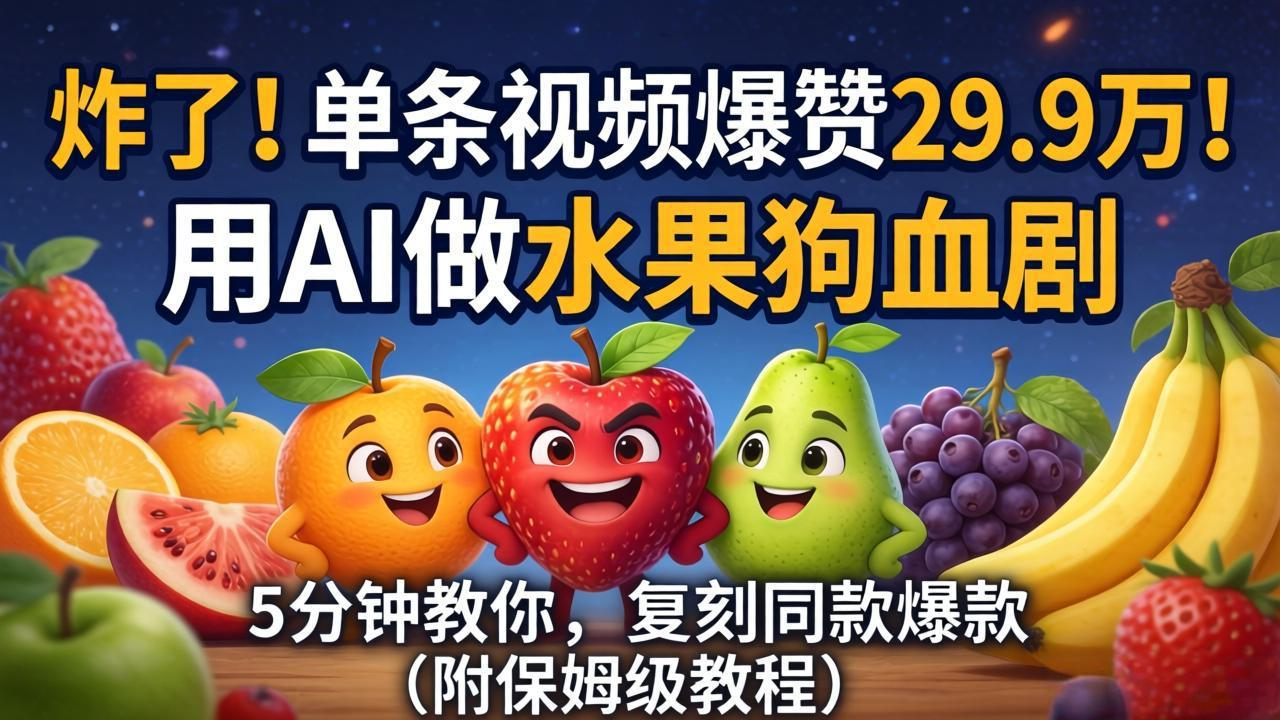 炸了！单条视频爆赞 29.9 万！用 AI 做水果狗血剧，5 分钟教你，复刻同款爆款（附保姆级教程） [