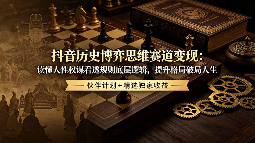 抖音历史博弈思维赛道变现：读懂人性权谋看透规则底层逻辑，提升格局破局人生，伙伴计划+精选独家收益